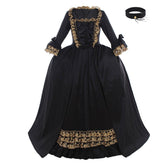 18th Century Rococo Black Dress: A Luxurious Halloween Cosplay Costume with Golden Lace - Halloweez